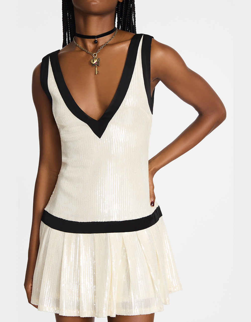 Betsey Johnson Signature - MATCH POINT DRESS WHITE Women's Mini Sequin Dress