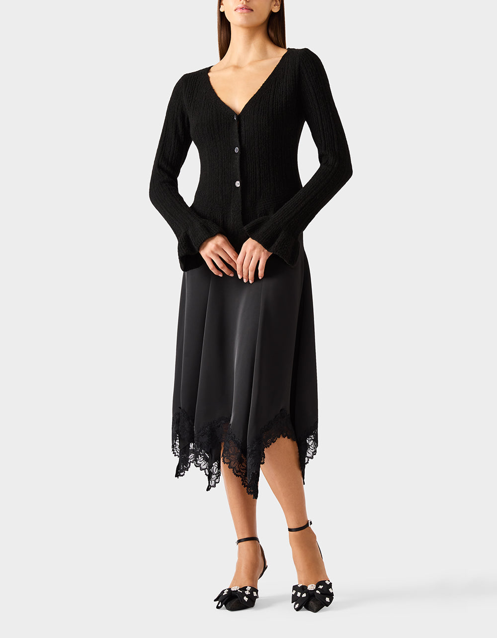 Betsey Johnson Quality - BELLE CARDIGAN BLACK Women's Black V-Neck Button Down Cardigan Sweater