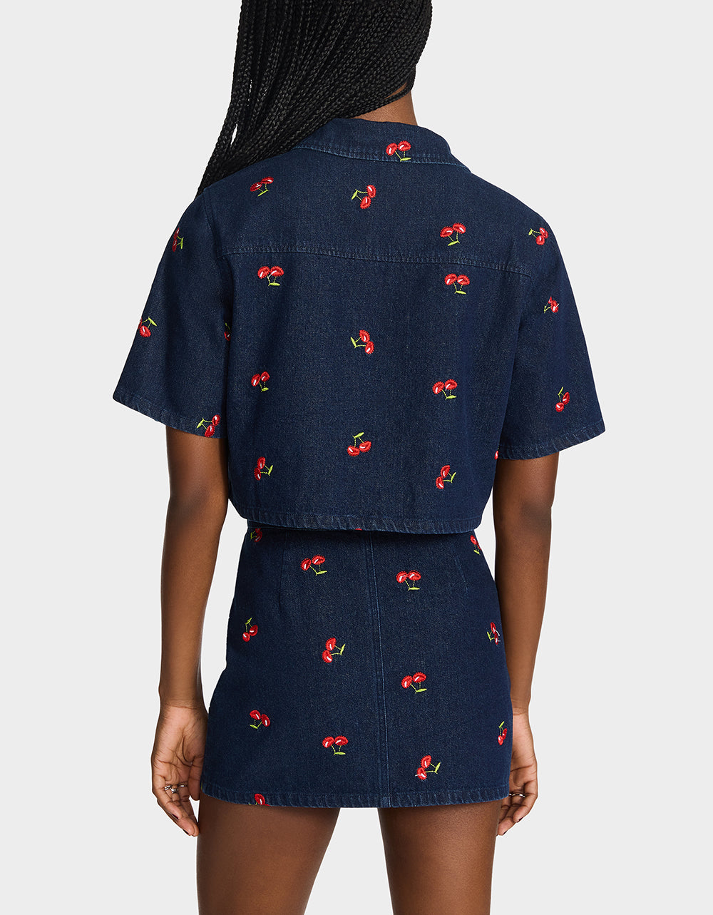 Betsey Johnson Great Value - CHERRY ON TOP SHIRT DENIM Women's Button-Up Denim Top