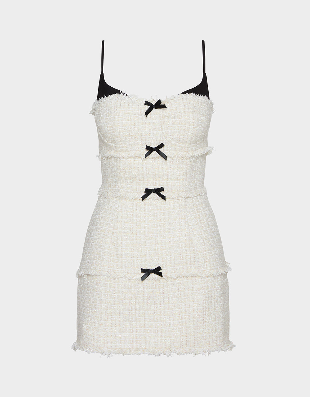 Betsey Johnson Customer Favorite - TWEED COMBO DRESS OFF WHITE Women's Tweed Bow Mini Dress
