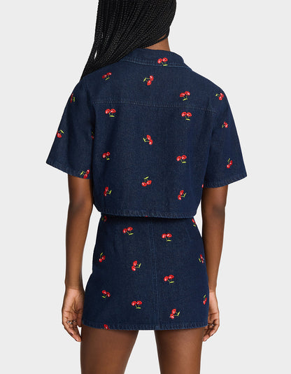 Betsey Johnson Latest - CHERRY ON TOP SKIRT DENIM Women's Denim Mini Skirt