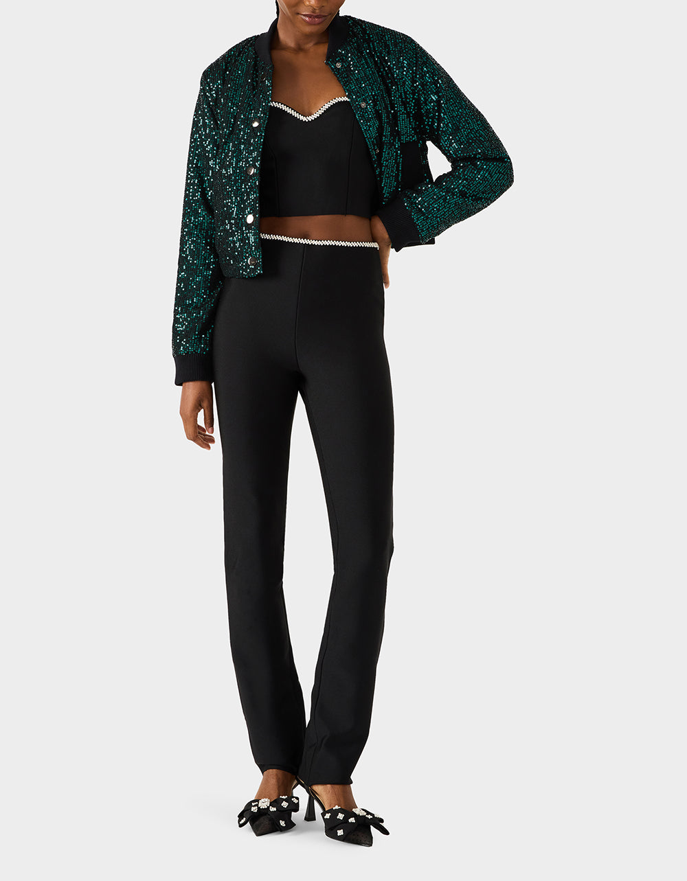 Betsey Johnson Trusted - GLITTERATI BOMBER JACKET EMERALD GREEN Women's Green Sequin Bomber Jacket
