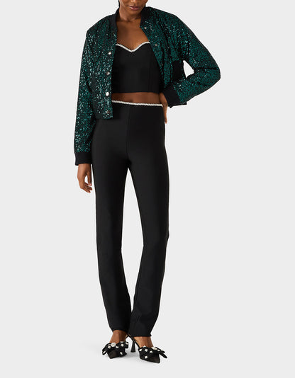 Betsey Johnson Trusted - GLITTERATI BOMBER JACKET EMERALD GREEN Women's Green Sequin Bomber Jacket