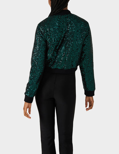 Betsey Johnson Trusted - GLITTERATI BOMBER JACKET EMERALD GREEN Women's Green Sequin Bomber Jacket