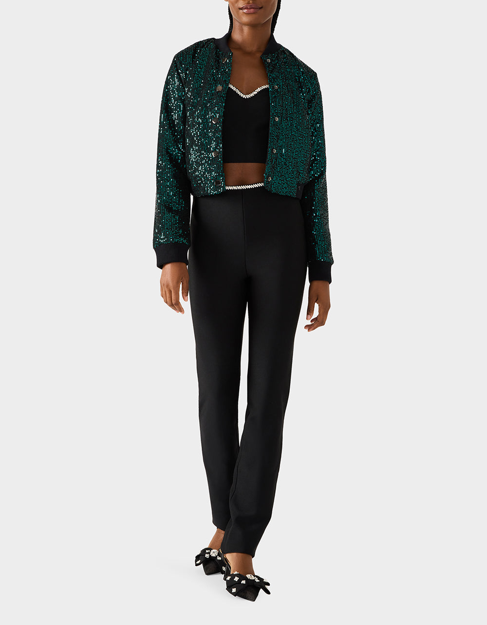 Betsey Johnson Trusted - GLITTERATI BOMBER JACKET EMERALD GREEN Women's Green Sequin Bomber Jacket