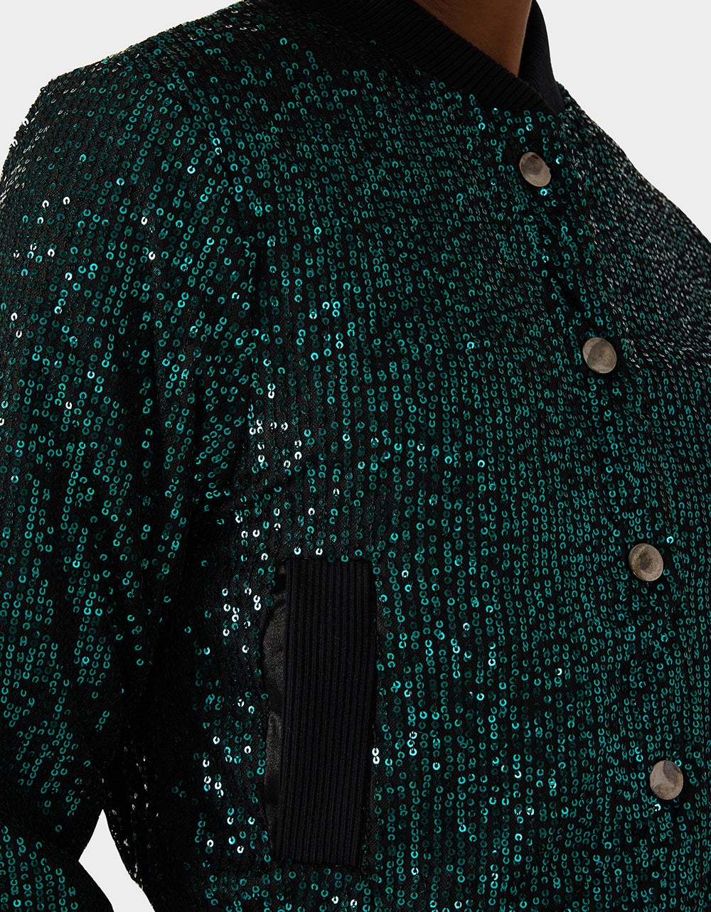 Betsey Johnson Trusted - GLITTERATI BOMBER JACKET EMERALD GREEN Women's Green Sequin Bomber Jacket