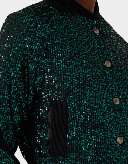Betsey Johnson Trusted - GLITTERATI BOMBER JACKET EMERALD GREEN Women's Green Sequin Bomber Jacket