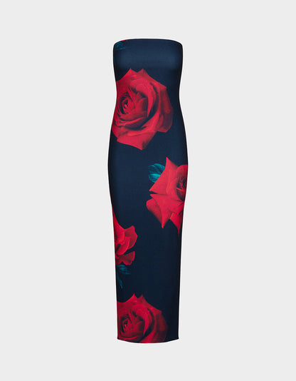 Betsey Johnson Hot Sale - ROSE REVERIE DRESS RED Women's Floral print Maxi Strapless Dress