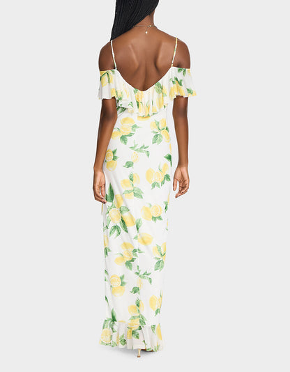Betsey Johnson Best Price - LIMONCELLO NIGHTS DRESS LEMON Print Flowy Maxi Women's Dress