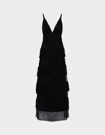Betsey Johnson Signature - TIERED TULLE GOWN BLACK Women's Maxi Tulle Dress