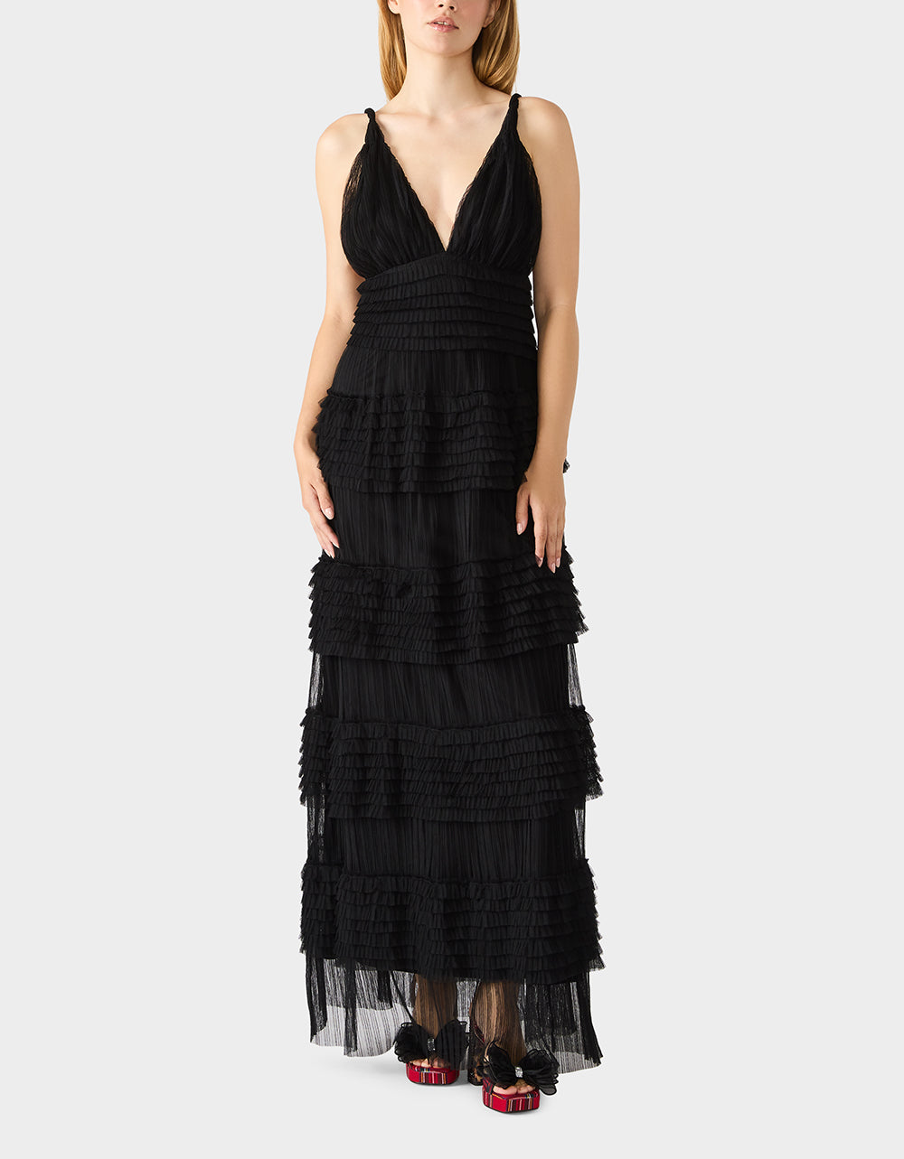 Betsey Johnson Signature - TIERED TULLE GOWN BLACK Women's Maxi Tulle Dress