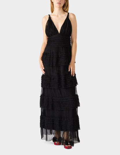 Betsey Johnson Signature - TIERED TULLE GOWN BLACK Women's Maxi Tulle Dress