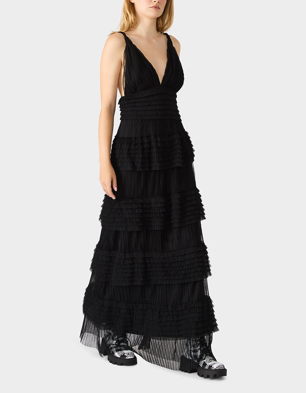 Betsey Johnson Signature - TIERED TULLE GOWN BLACK Women's Maxi Tulle Dress
