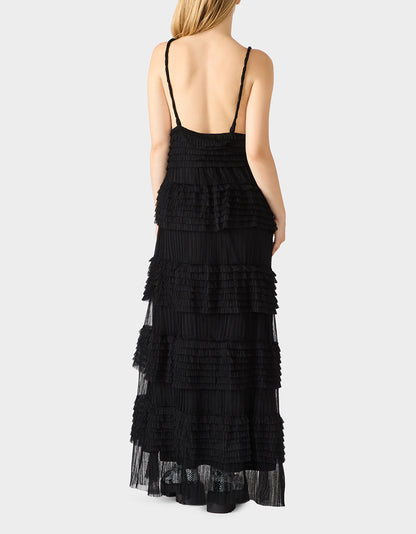 Betsey Johnson Signature - TIERED TULLE GOWN BLACK Women's Maxi Tulle Dress