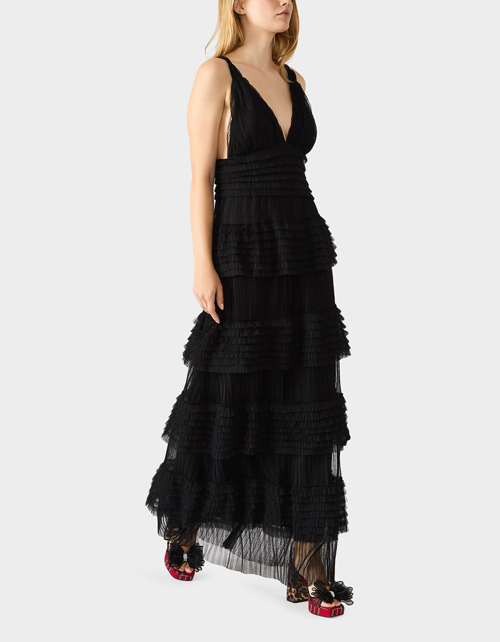 Betsey Johnson Signature - TIERED TULLE GOWN BLACK Women's Maxi Tulle Dress