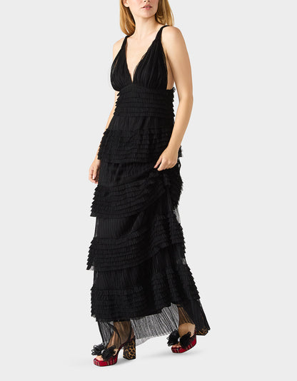 Betsey Johnson Signature - TIERED TULLE GOWN BLACK Women's Maxi Tulle Dress