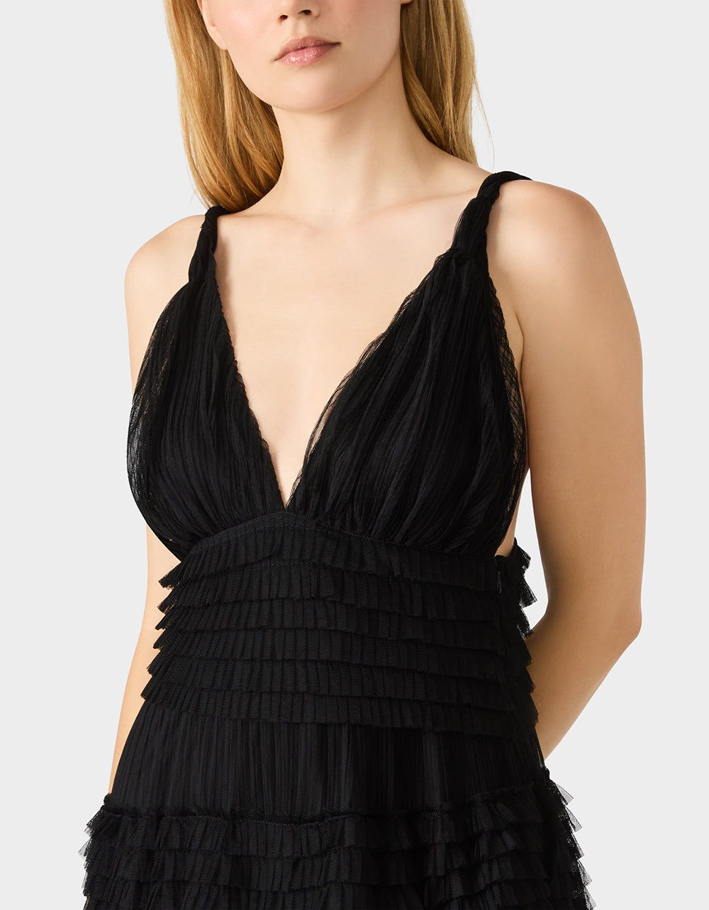 Betsey Johnson Signature - TIERED TULLE GOWN BLACK Women's Maxi Tulle Dress