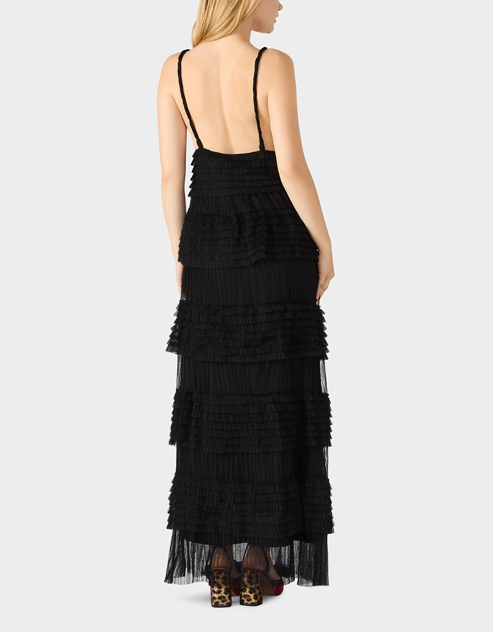 Betsey Johnson Signature - TIERED TULLE GOWN BLACK Women's Maxi Tulle Dress