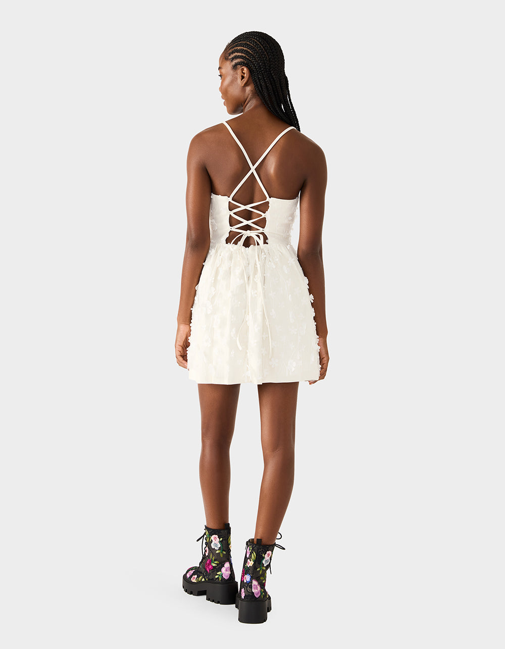 Betsey Johnson Signature - PLEATHER FLORAL MINI OFF WHITE Women's Ivory Floral Mini Dress