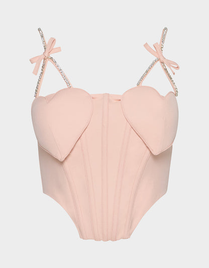 Betsey Johnson Best Seller - HEART BUSTIER BLUSH Women's Bustier Cropped Corset Bow Top