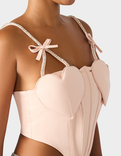 Betsey Johnson Best Seller - HEART BUSTIER BLUSH Women's Bustier Cropped Corset Bow Top