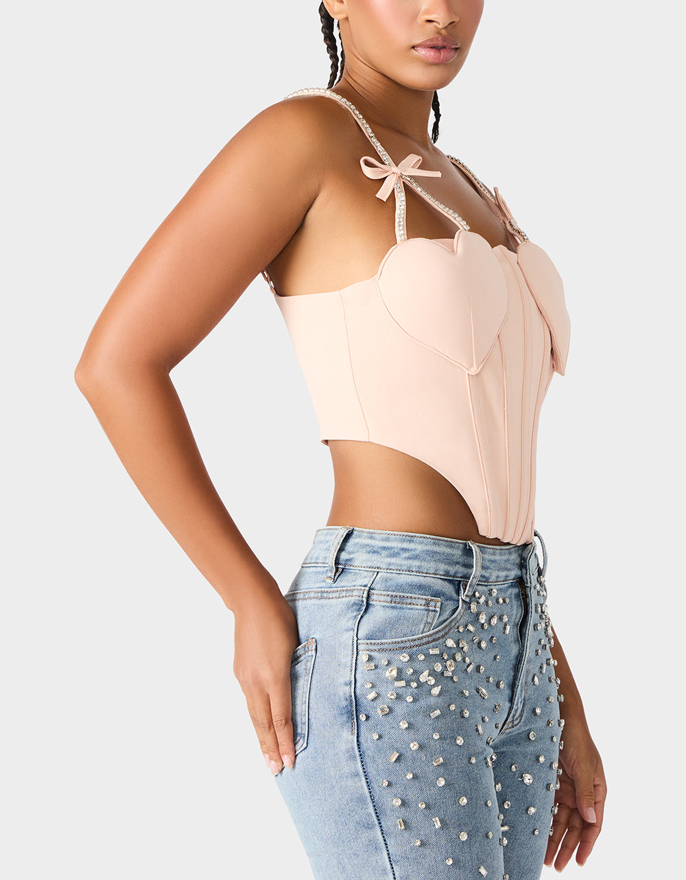 Betsey Johnson Best Seller - HEART BUSTIER BLUSH Women's Bustier Cropped Corset Bow Top