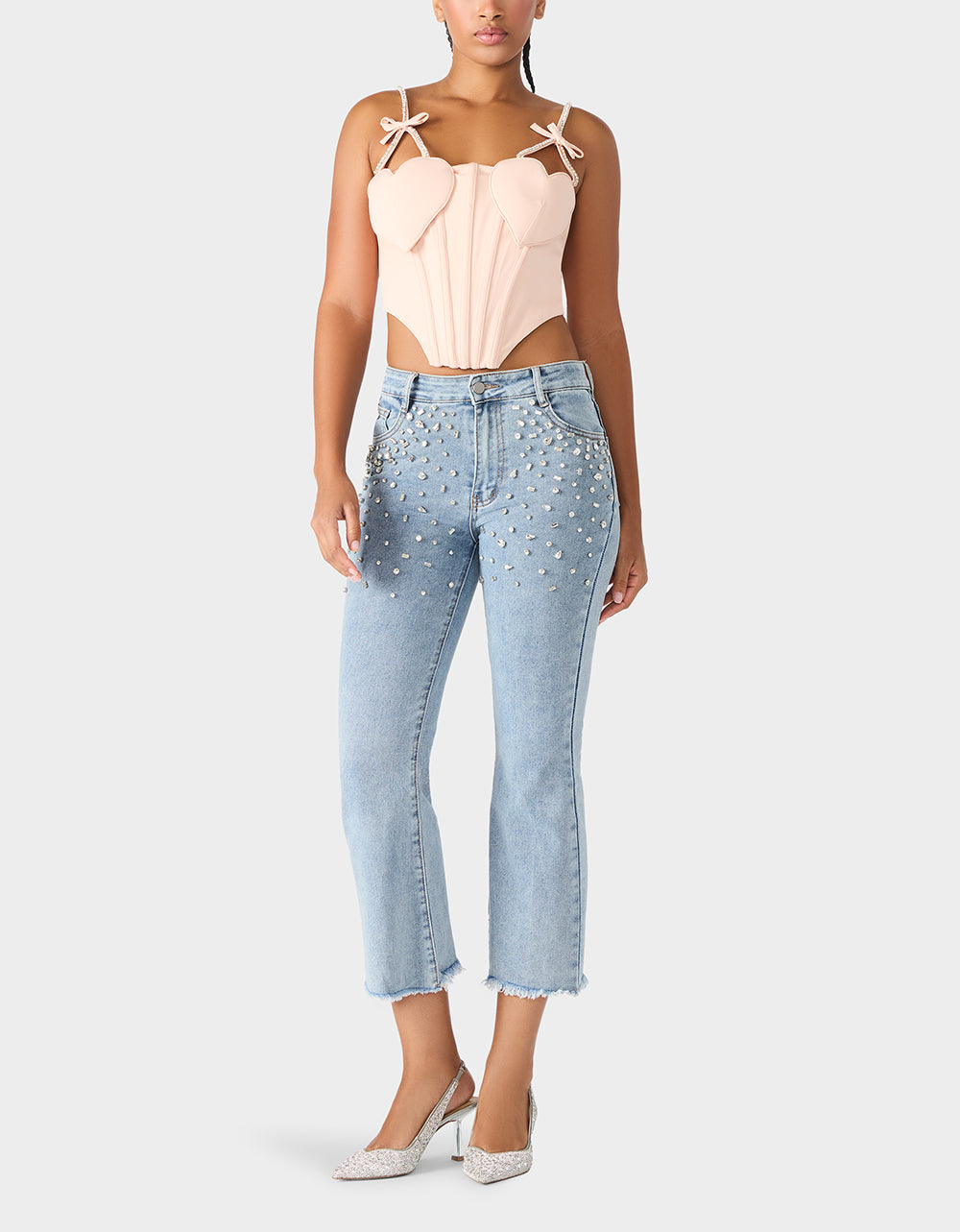 Betsey Johnson Best Seller - HEART BUSTIER BLUSH Women's Bustier Cropped Corset Bow Top