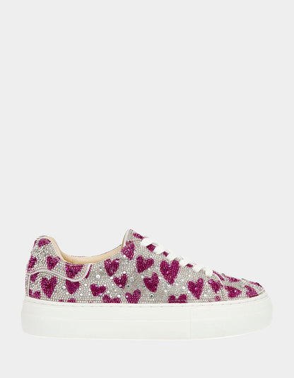 Betsey Johnson Great Value - SIDNY FUCHSIA HEARTS Rhinestone Sneaker
