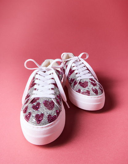 Betsey Johnson Great Value - SIDNY FUCHSIA HEARTS Rhinestone Sneaker