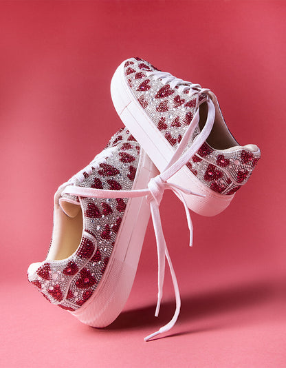 Betsey Johnson Great Value - SIDNY FUCHSIA HEARTS Rhinestone Sneaker