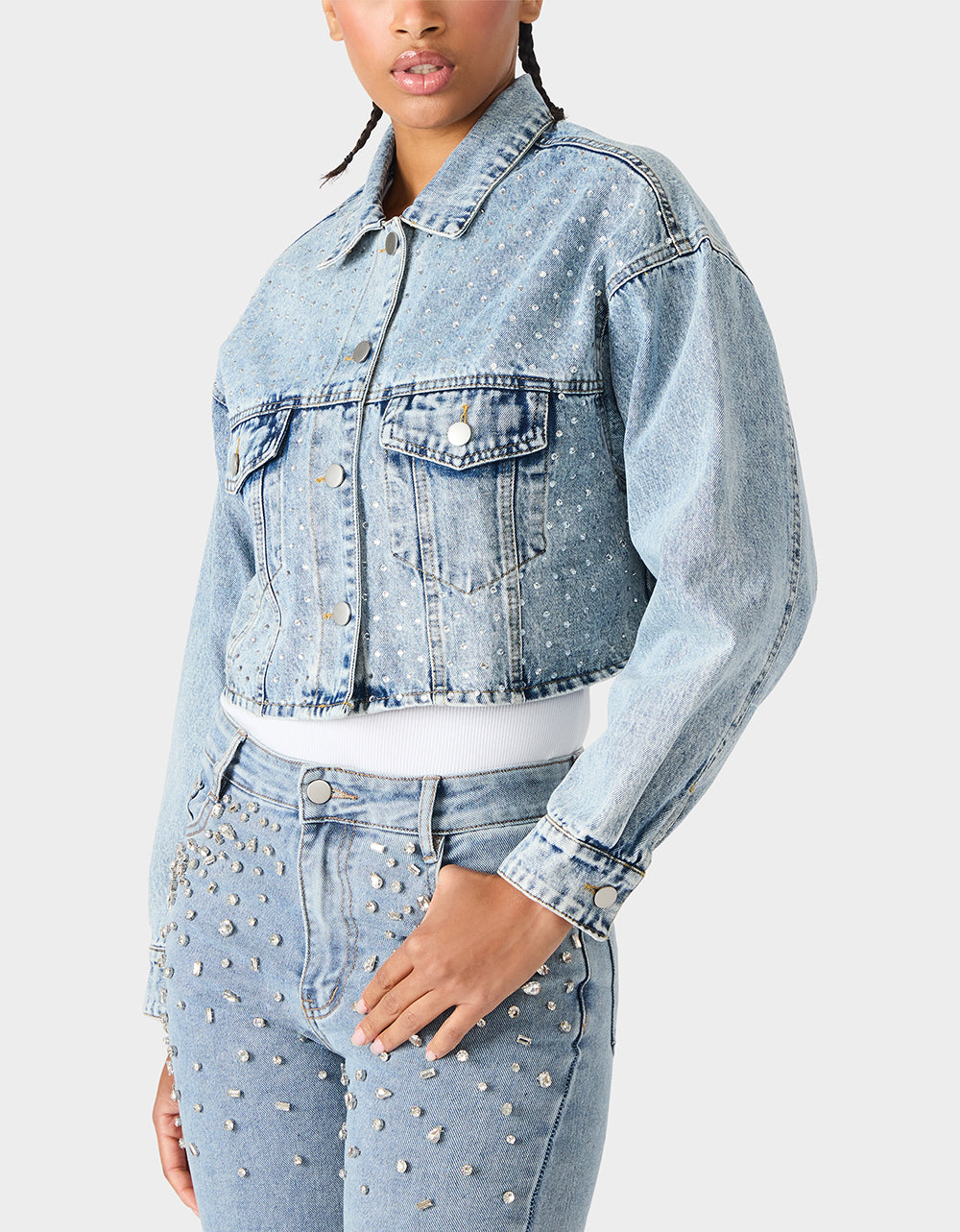 Betsey Johnson Smart Buy - SPARKLE DENIM JACKET Women's Long-Sleeved Denim Rhinestone Jacket
