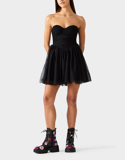 Betsey Johnson Best Seller - TULLE TWIRL DRESS BLACK Women's Black Strapless Tulle Mini Dress