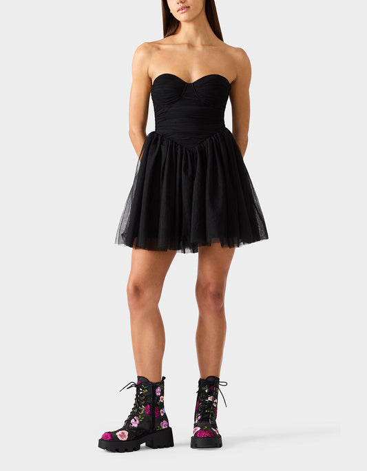 Betsey Johnson Best Seller - TULLE TWIRL DRESS BLACK Women's Black Strapless Tulle Mini Dress
