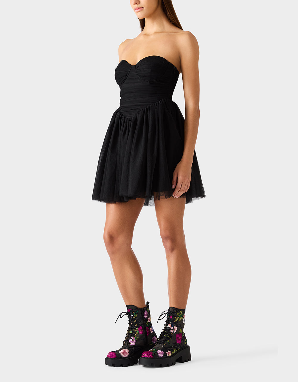 Betsey Johnson Best Seller - TULLE TWIRL DRESS BLACK Women's Black Strapless Tulle Mini Dress