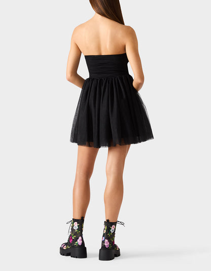 Betsey Johnson Best Seller - TULLE TWIRL DRESS BLACK Women's Black Strapless Tulle Mini Dress
