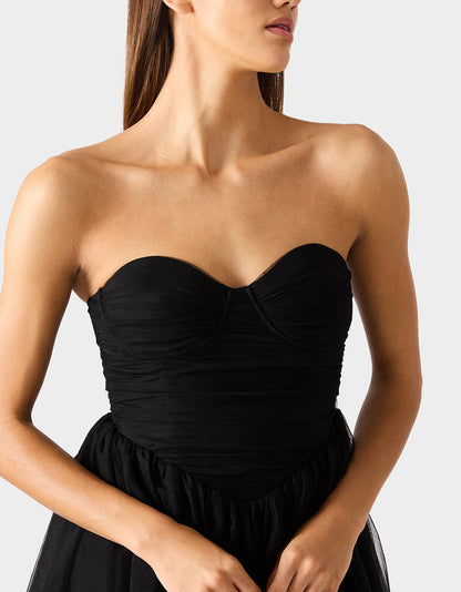 Betsey Johnson Best Seller - TULLE TWIRL DRESS BLACK Women's Black Strapless Tulle Mini Dress