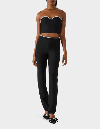 Betsey Johnson Trusted - JEWELED SET BLACK Women's Black Crop Top and Pant Rhinestone Set