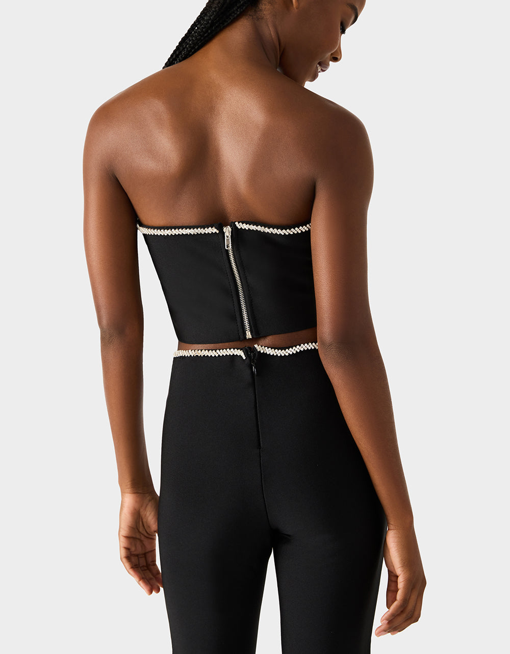 Betsey Johnson Trusted - JEWELED SET BLACK Women's Black Crop Top and Pant Rhinestone Set