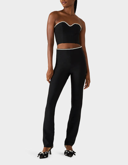Betsey Johnson Trusted - JEWELED SET BLACK Women's Black Crop Top and Pant Rhinestone Set