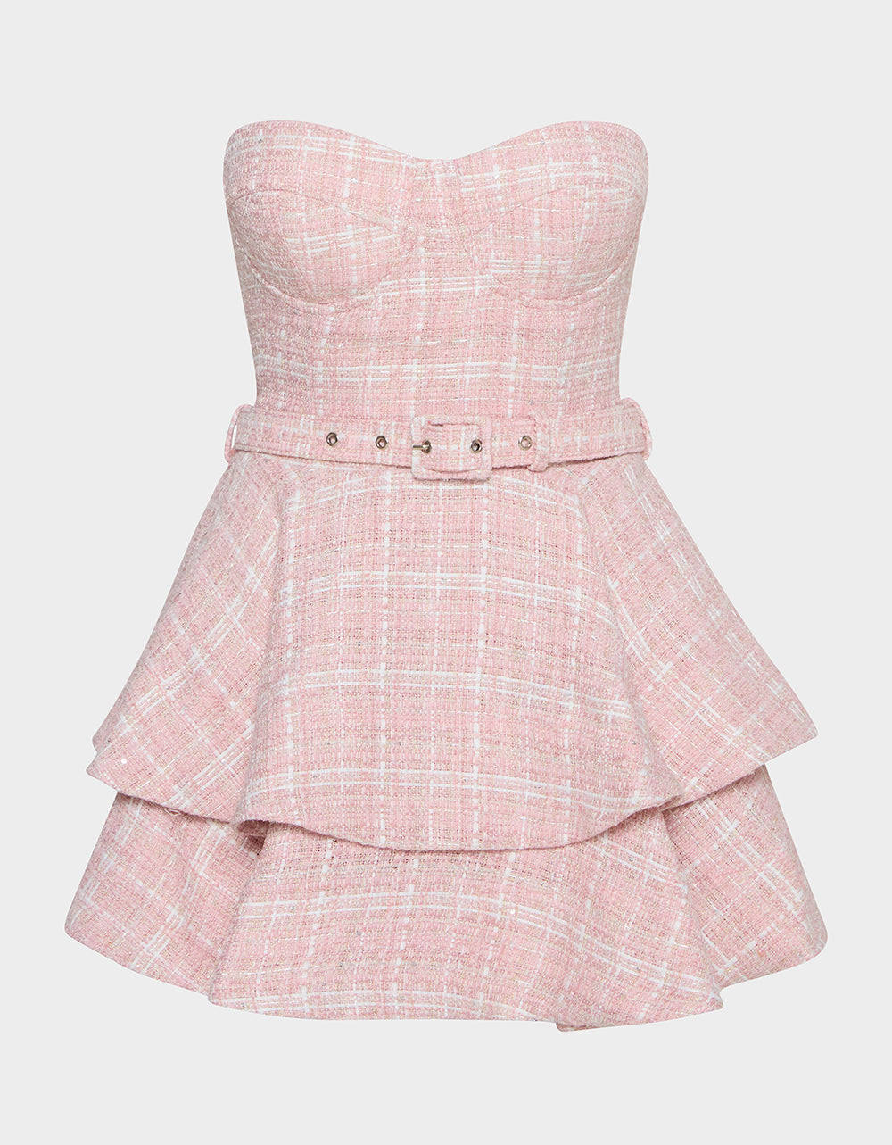 Betsey Johnson Popular - BELTED TWEED DRESS POWDER PINK Women's Strapless Croset Dress