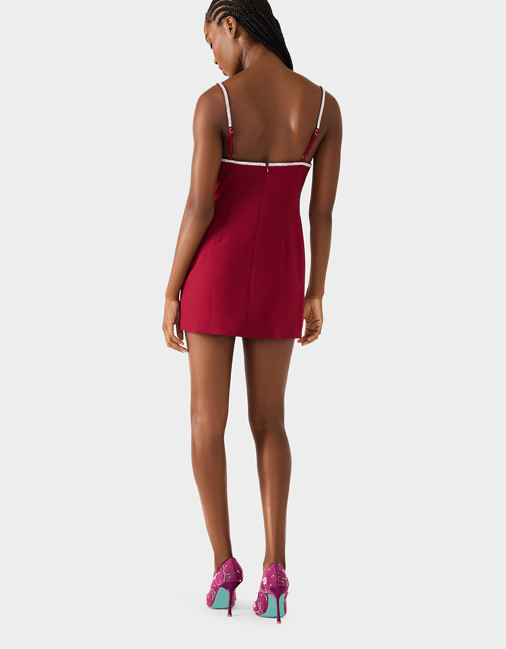 Betsey Johnson New - CRYSTAL SLIP DRESS WINE Women's Burgundy Wine Mini Dress with Rhinestone Details