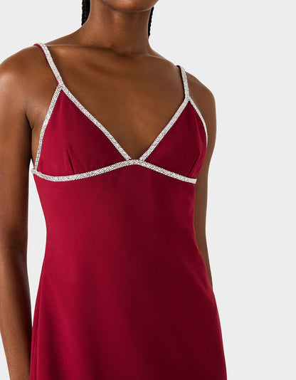 Betsey Johnson New - CRYSTAL SLIP DRESS WINE Women's Burgundy Wine Mini Dress with Rhinestone Details