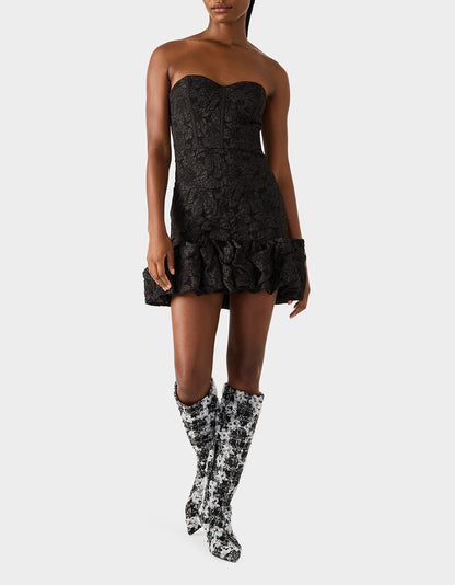 Betsey Johnson Premium - DRESSED TO FRILL DRESS BLACK Women's Strapless Black Floral Mini Dress
