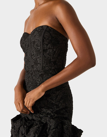Betsey Johnson Premium - DRESSED TO FRILL DRESS BLACK Women's Strapless Black Floral Mini Dress