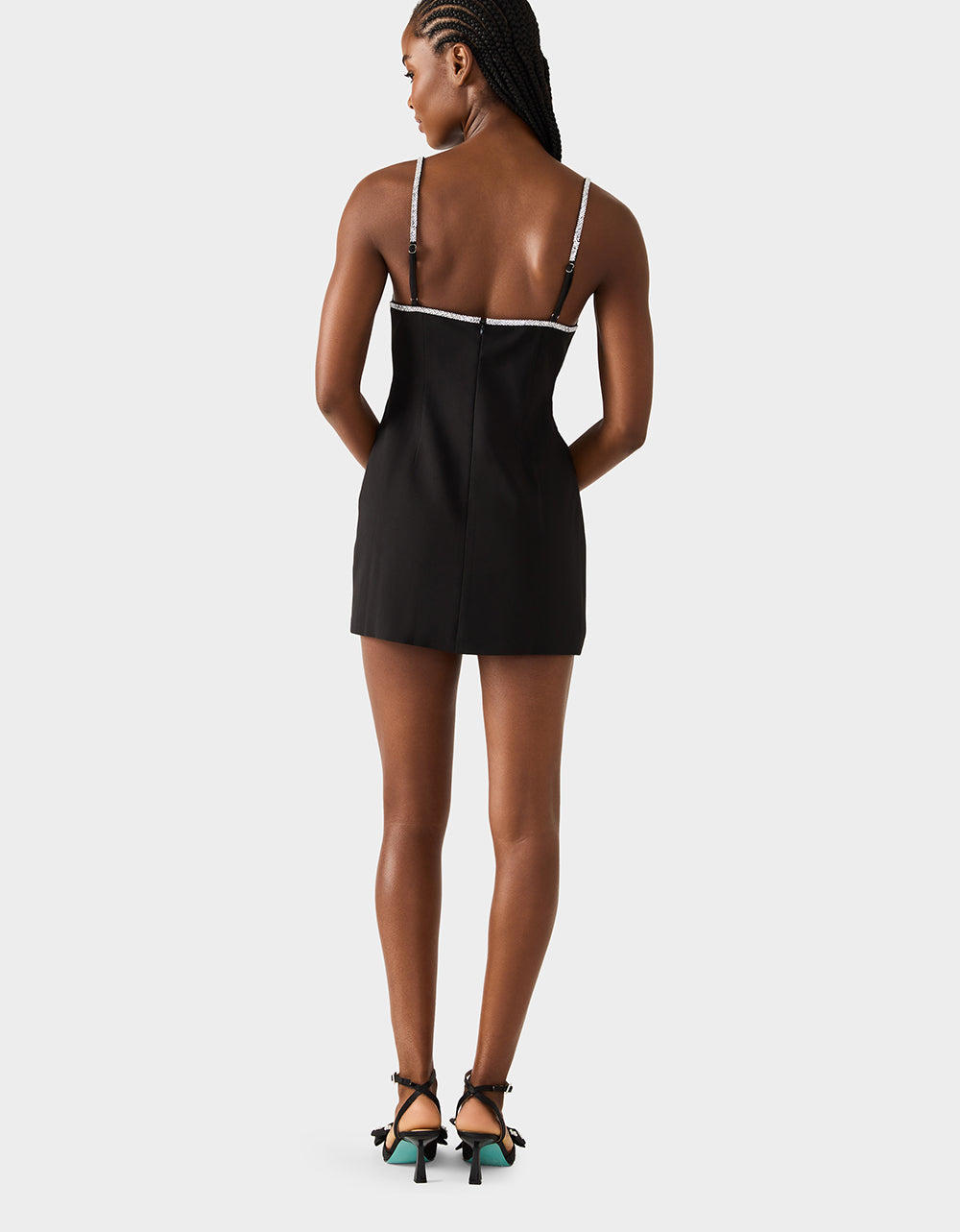 Betsey Johnson Premium - CRYSTAL SLIP DRESS BLACK Women's Black Mini Dress with Rhinestone Details
