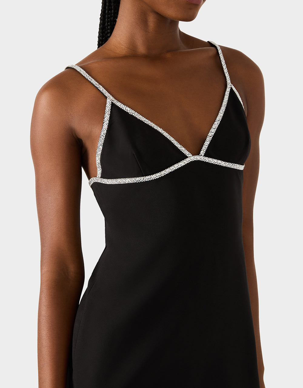 Betsey Johnson Premium - CRYSTAL SLIP DRESS BLACK Women's Black Mini Dress with Rhinestone Details