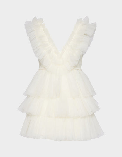 Betsey Johnson Special Offer - BETSEYS TIERED TULLE DRESS CREAM Mini Formal Women's Dress