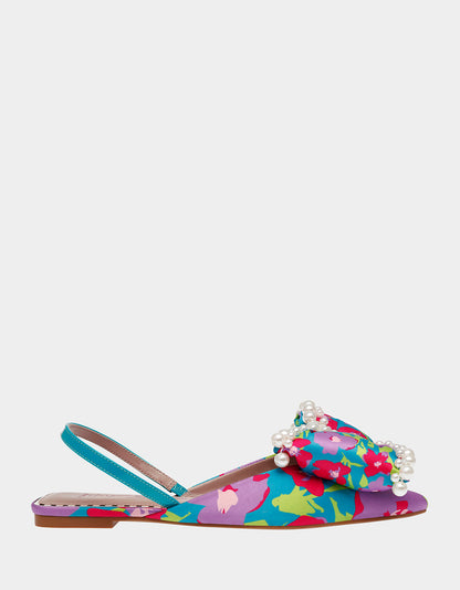 Betsey Johnson Exclusive - CAMILO TEAL MULTI Floral Slingback Flats