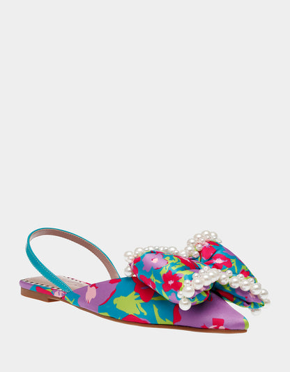 Betsey Johnson Exclusive - CAMILO TEAL MULTI Floral Slingback Flats