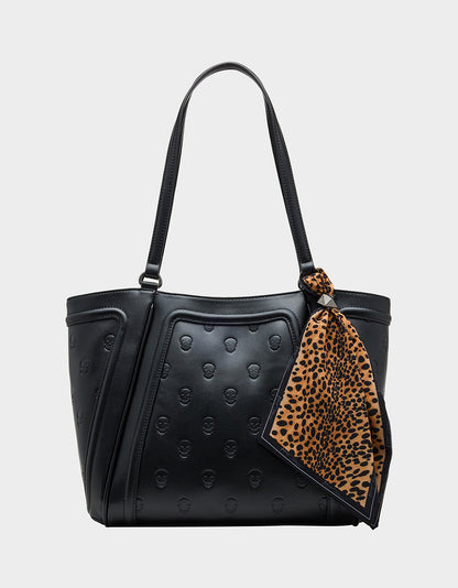 Betsey Johnson Classic - SKULLICIOUS TOTE WITH SCARF BLACK Women's Black Skull Tote Handbag